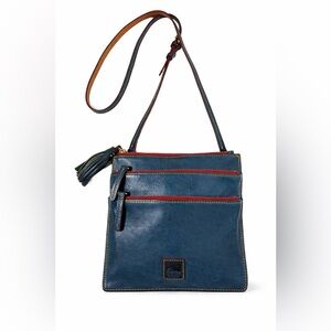 Dooney & Bourke Florentine Genuine Leather Triple Zip Crossbody Turquoise Blue